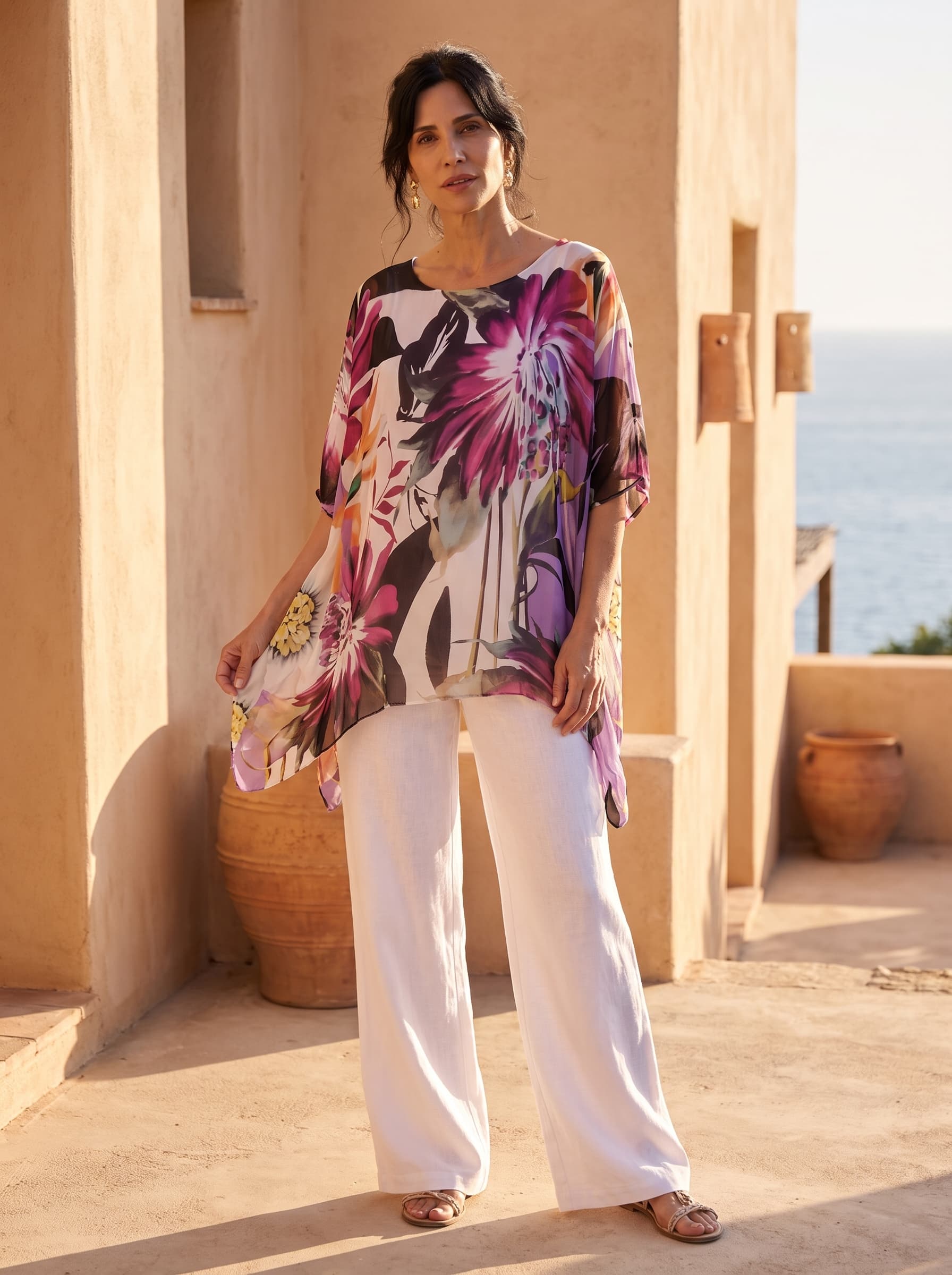 Camisola Estampada De Gasa Forrada presentado en modelo (visualización digital)