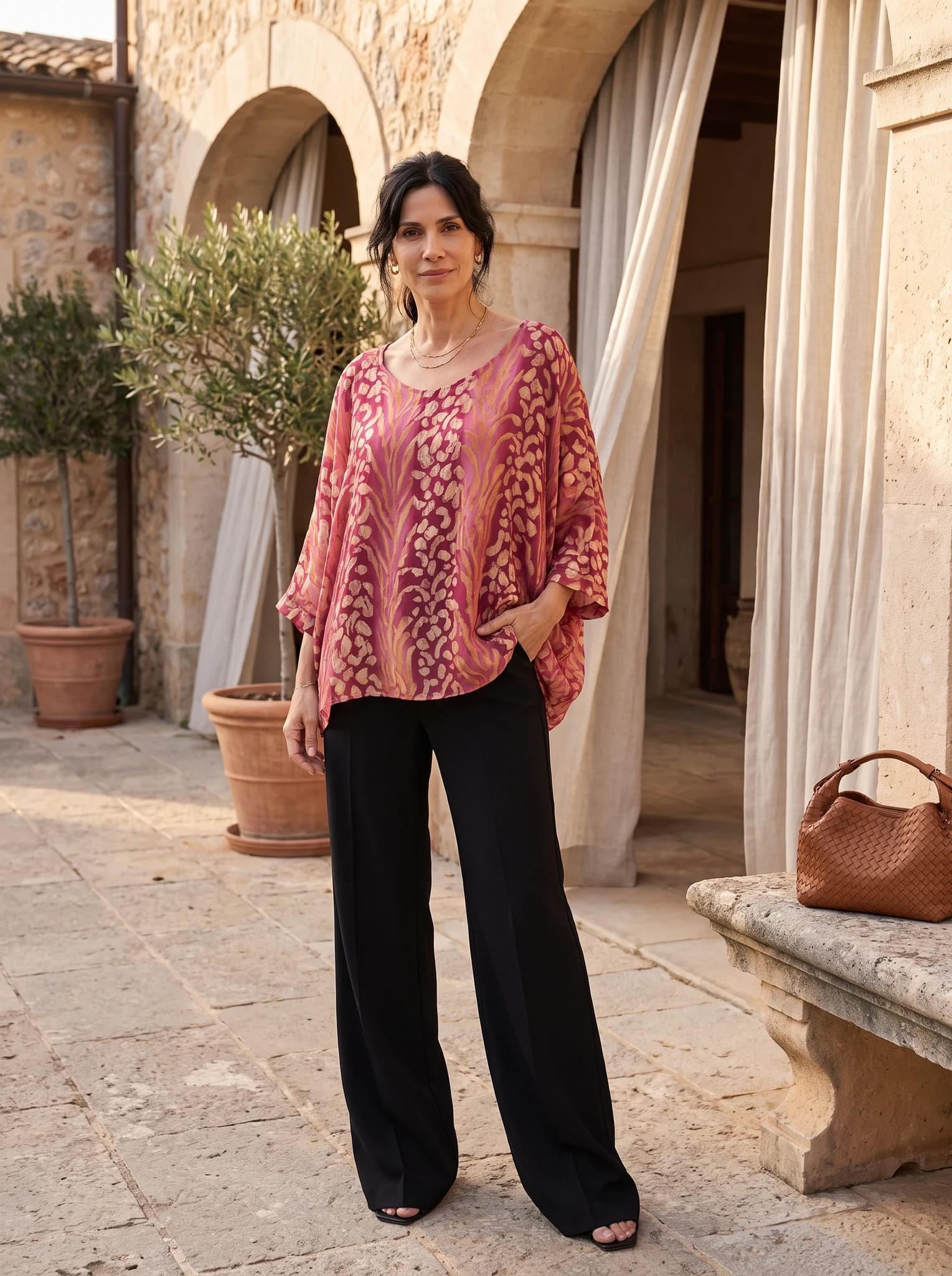 Blusa Italiana De Gasa Animal Print presentado en modelo (visualización digital)